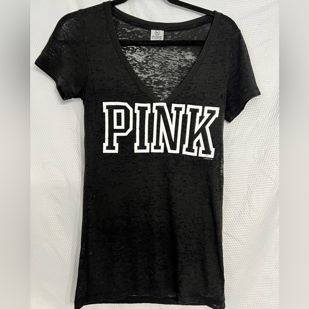Victoria Secret PINK black logo tee women’s size XS